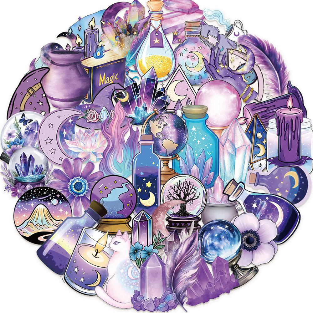 50/100pcs Kawaii Transparent Magic Cartoon Stickers Gothic Witch Aesthetic Decals Toys Kids Decoration Scrapbooking Supplies