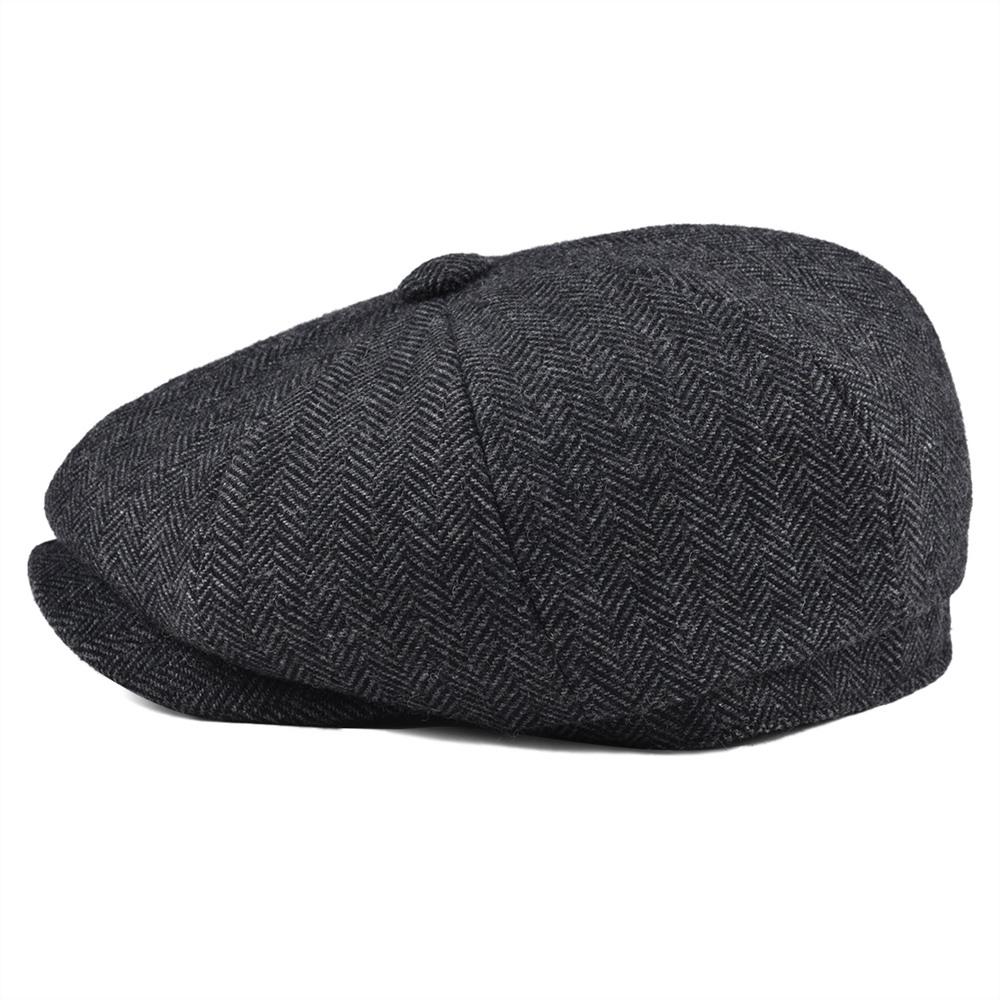 BOTVELA Tweed Lana 8 Pannelli Nero Spina di Pesce Cappello Newsboy Uomo Classico Stile 8 Pannelli Piatto Donna Berretto