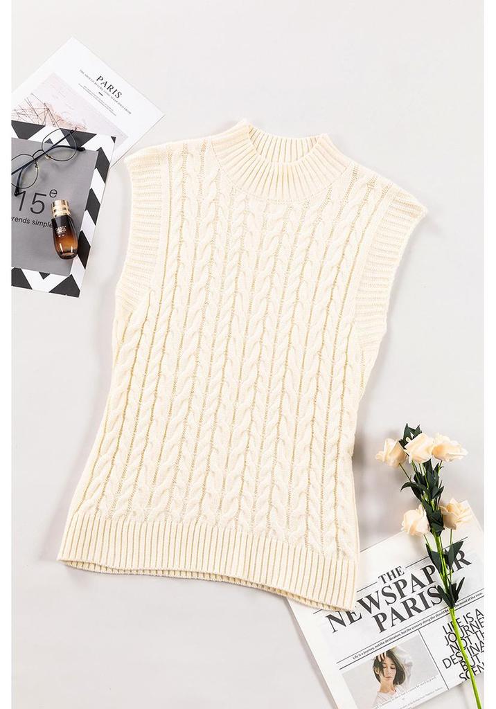 Women's Winter Sleeveless High Collar Vest Sweater - European & American Style, Solid Color