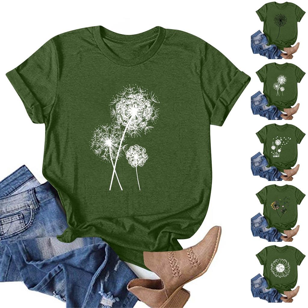 Women's Fashion Printed Round Neck Short Sleeve T-Shirt Pullover Top
