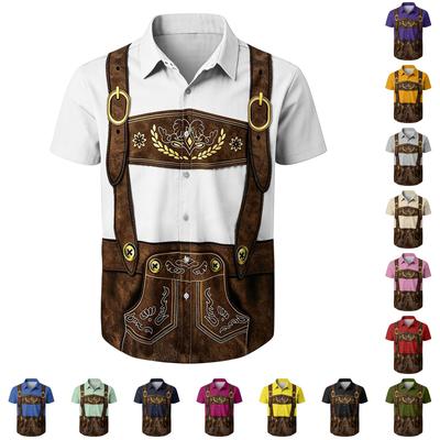 Heren Korte Mouw Knopen Overhemd Retro Bierfeest Print Casual Losse Pasvorm Feesthemd met Nieuwigheid Bretels Ontwerp voor Dagelijks Gebruik