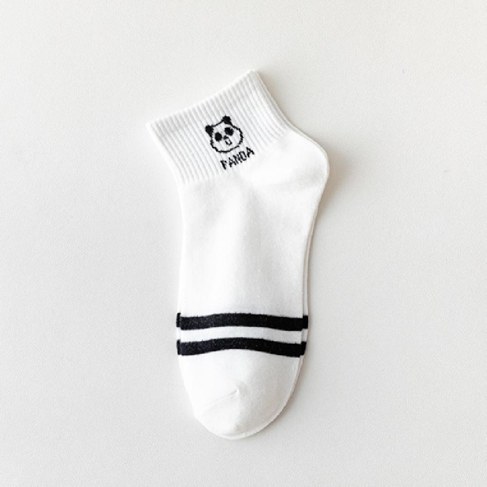 Girls Cute Panda Face Funny Short Ankle Socks White Casual Summer Spring Two Stripes Soft Cotton Women Sokken Sport Gift