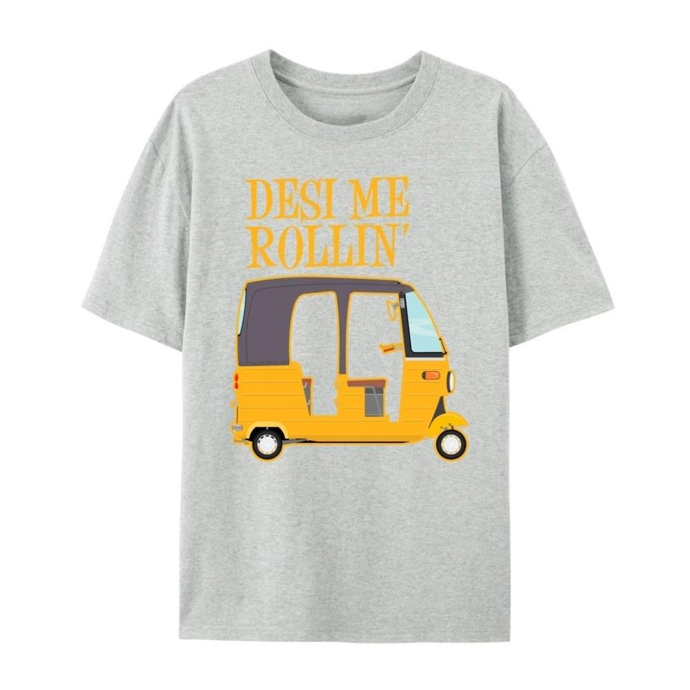 Cute cartoon tricycle letter Desi Me Rollin printed pattern fashionable casual short sleeved round neck Womens Tshirt