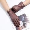 Ladies' Genuine Leather Warm Gloves Flesh Colored Fashionable Commuting Bow Button Style Clothing Matching