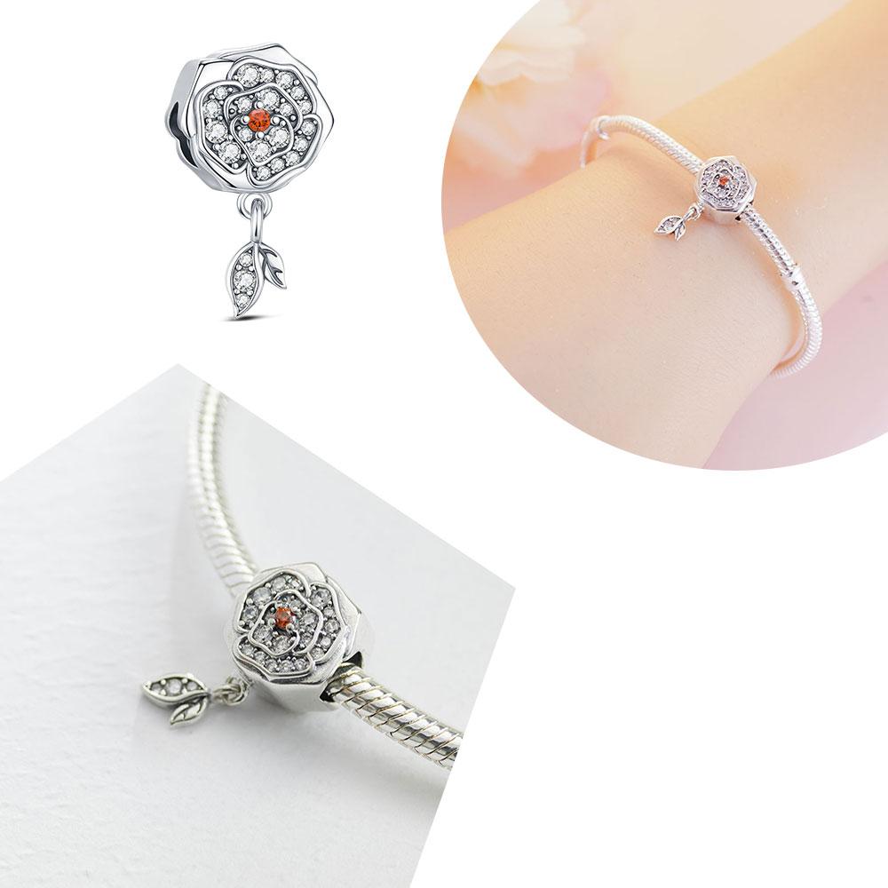 Elegant Rose Charm Fit Bracelet Diy For Women Daily Wear Romantic Fashion Flower Pendant Love Gift Originalcopper Bead