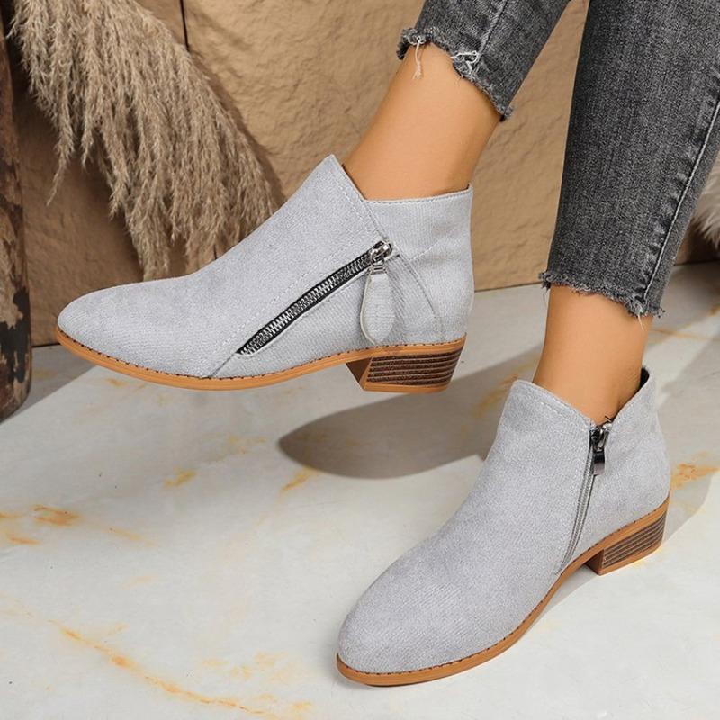Fleece Boots for Autumn and Winter, New Thick-heeled, Plus-size Women's Shoes, Short Boots