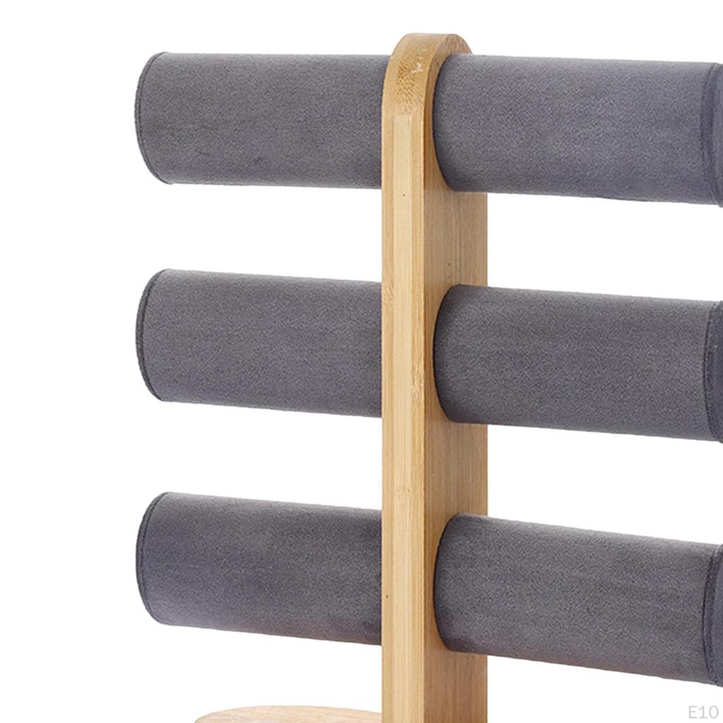 Luxurious Velvet Bracelet Display Stand with Wood Base - Elegant Jewelry Organizer for Dresser or