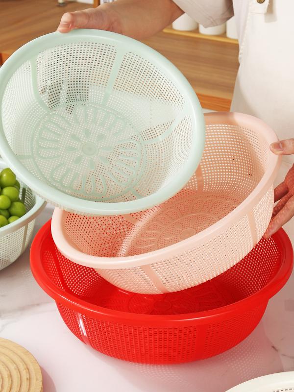 Large Size Plastic Drain Basket Kitchen Vegetable Washing Basket Hollow Out Fruit Basket Round Sieve Rice Cleaning Basket