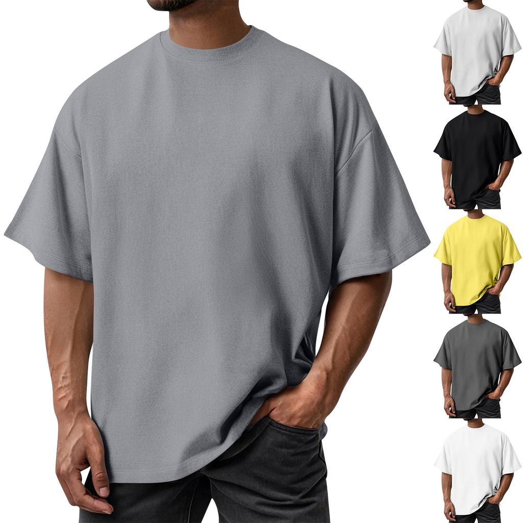 Men's Summer Solid Color Ice-feeling Cotton Round Neck Top Anti-sun Sports Casual Loose Short-sleeved T-shirt