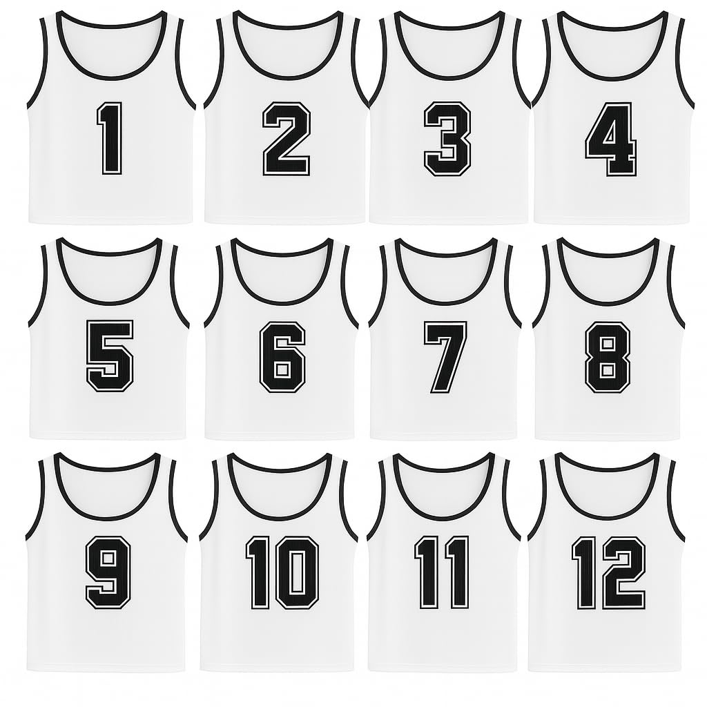 

Bibs for children and adults, 12 colors, 12-piece set, numbered, unisex, for soccer, basketball, futsal, school, sports day, community events, one siz