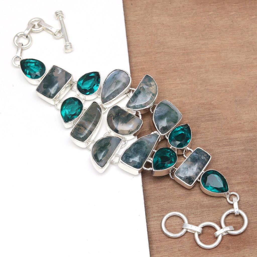 Moss Agate Chrome Diopside Gemstone Women's Jewelry Bracelets 7-8 ''