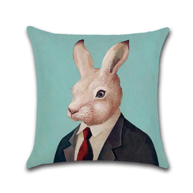 Cute Cartoon Elephant Pattern Throw Pillow Case Dog Cat Owl Fox Cotton Linen Decorative Pillowcases Kussensloop Almohada Zt243