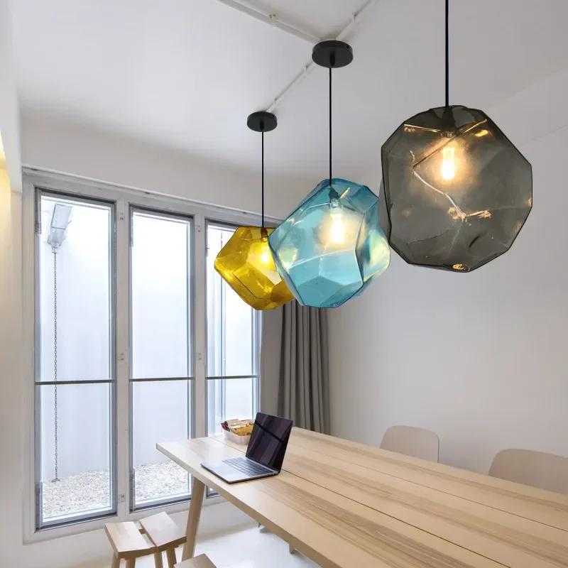 Eenvoudige Stenen Glazen Hanglamp Kleurrijke Indoor G4 Led Lamp Het Restaurant Eetzaal Bar Cafe Winkel Verlichtingsarmatuur