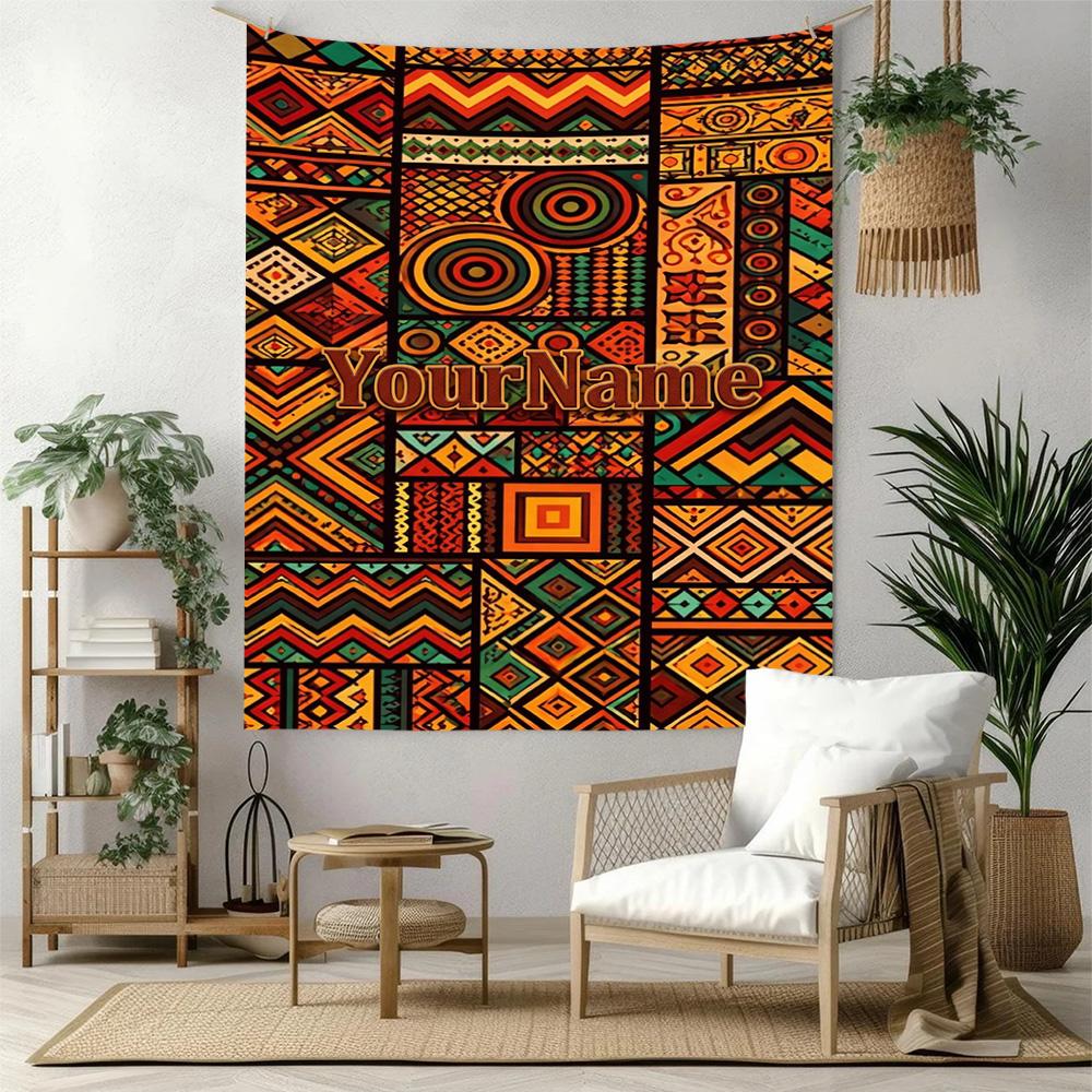 Ethnic Tribal Patterns Custom Your Name Wall Decor Tapestry Art For Pet Memorial Birthdaywedding Party Backdrop Family Gift