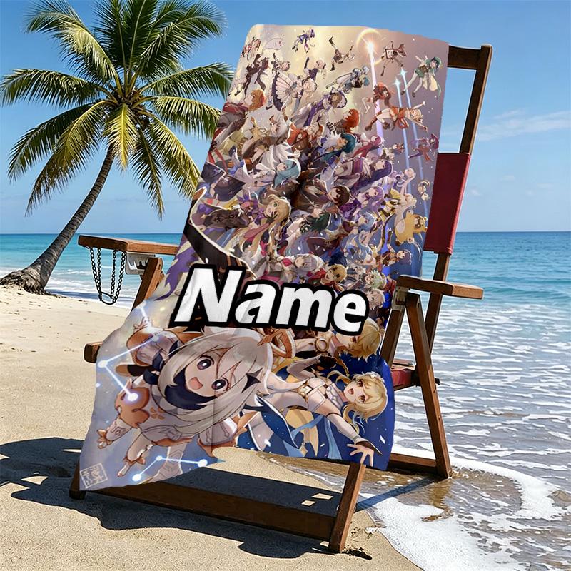 Custom Name Personalized Genshin Impact Print Beach Towel, for Trip Camping Beach Party Home Decor, Birthday Gift for Family & Friends
