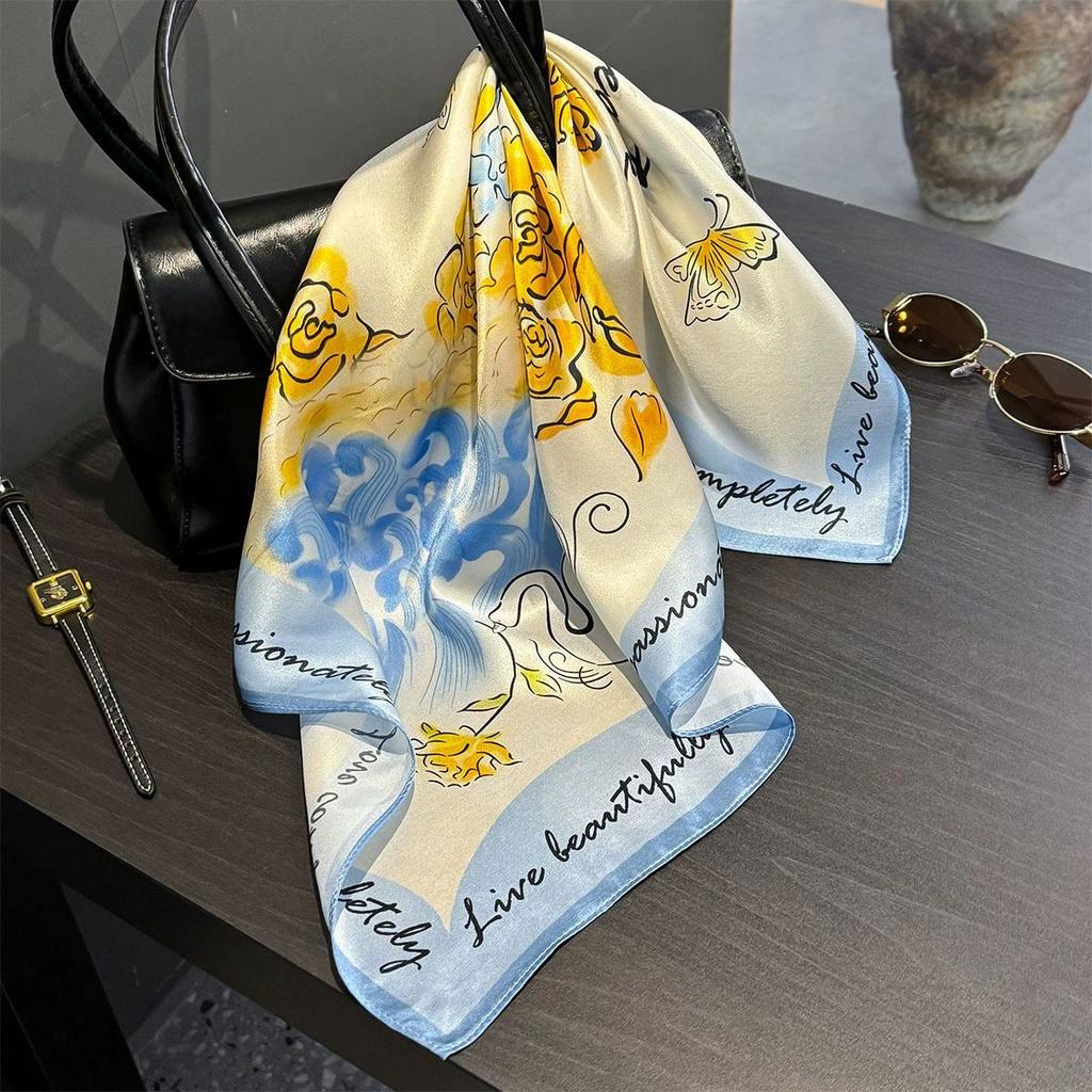 Fashion 100% Real Pure Silk Headscarf Square Scarf For Women Shawl Foulard Hijab Neckerchief Bandana Print Bufanda Echarpe