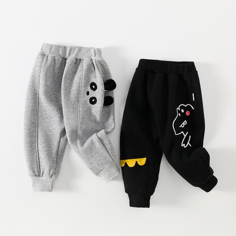 Cartoon Fleece-Lined Toddler Pants: Boys' One-Piece, Thick for Winter, Casual & Warm