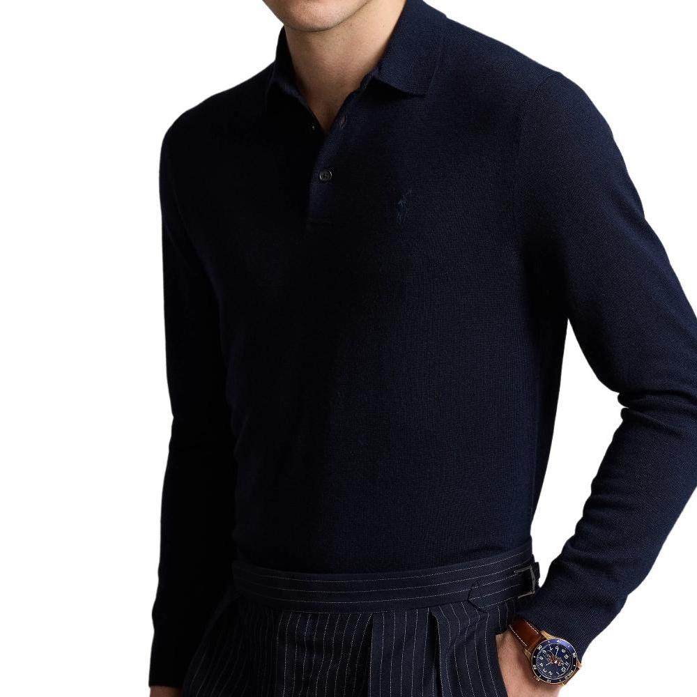 Polo Ralph Lauren Einfarbiges Logo Gestrickter Pullover Herrenpullover Hunter-Tiefblau MNPOSWE16821901-400