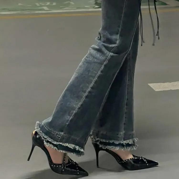 Fashion French Vintage Pointy Riveted High Heels for Women 2025 Spring and Autumn New Skinny with Punk Style with Sexy Single Shoes