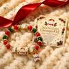 Commemorative Holiday Blessing Gift Christmas Bracelets for Women, Beaded Charm Stretch Bracelet with Handmade Layered Bangle Card, Jewelry