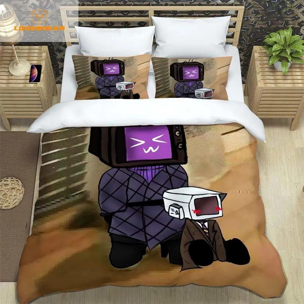 Duvet Cover Pillowcase, Funny Skibidi Toilet Cartoon Print Duvet Cover Home Bedroom Bedding Set Assembly Pillowcase 75*50