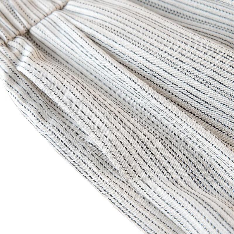 Women's Striped Linen Blend Wide-Leg Casual Pants