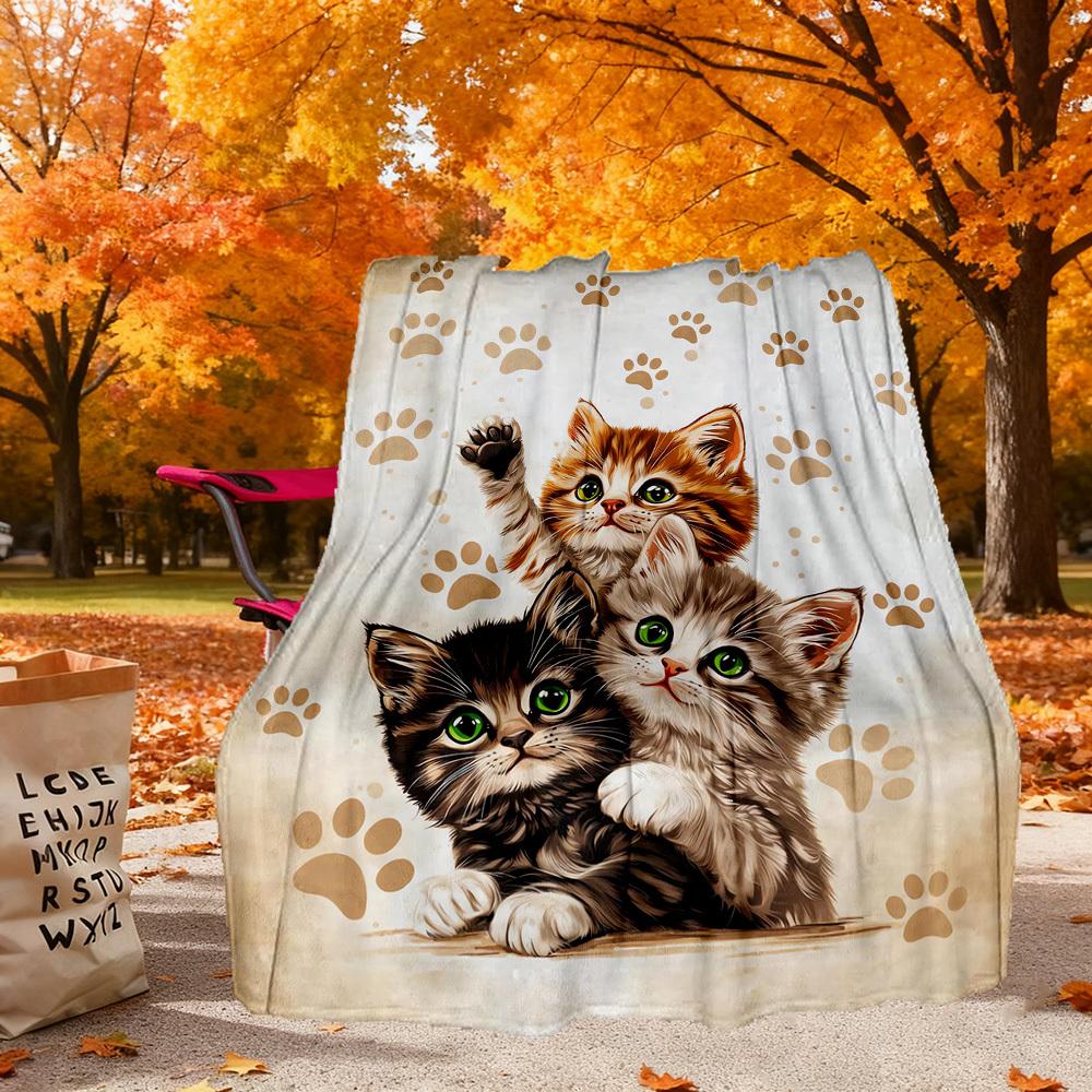 Paw Prints Kitten Outdoor Flannel Blankets, Outdoor travel, Home Blankets, Fan Gifts,Suitable for All Seasons, Christmas Gifts. R1127079