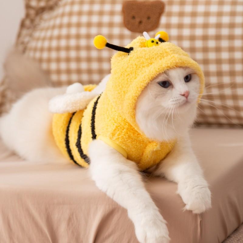 2026 Pet Kitten Clothes COS 3D Bee Transformation Dress Small Dog Autumn/Winter Velvet Clothes Dog Clothes