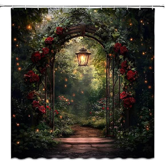 

Занавеска для душа Сад Красная роза Зеленый лист Лоза Зачарованный лес Романтическая сказка Природа Фэнтези Набор занавесок для ванной с крючками(70 Ш70 В) 70 W x 70 L (Pack of 1)