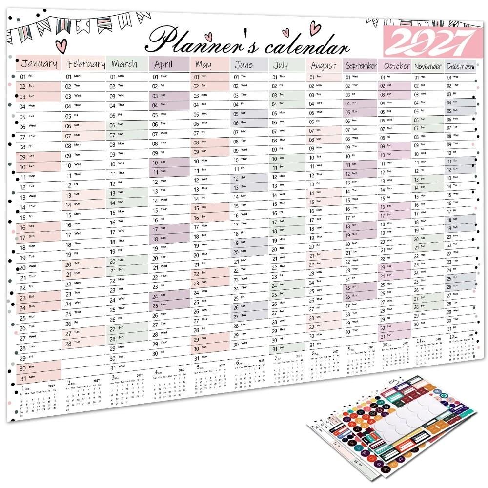 Layout Multicolore Planner Annuale 2027 Calendario Cartaceo Foglio Pianificatore Pianificazione Ufficio Domestico