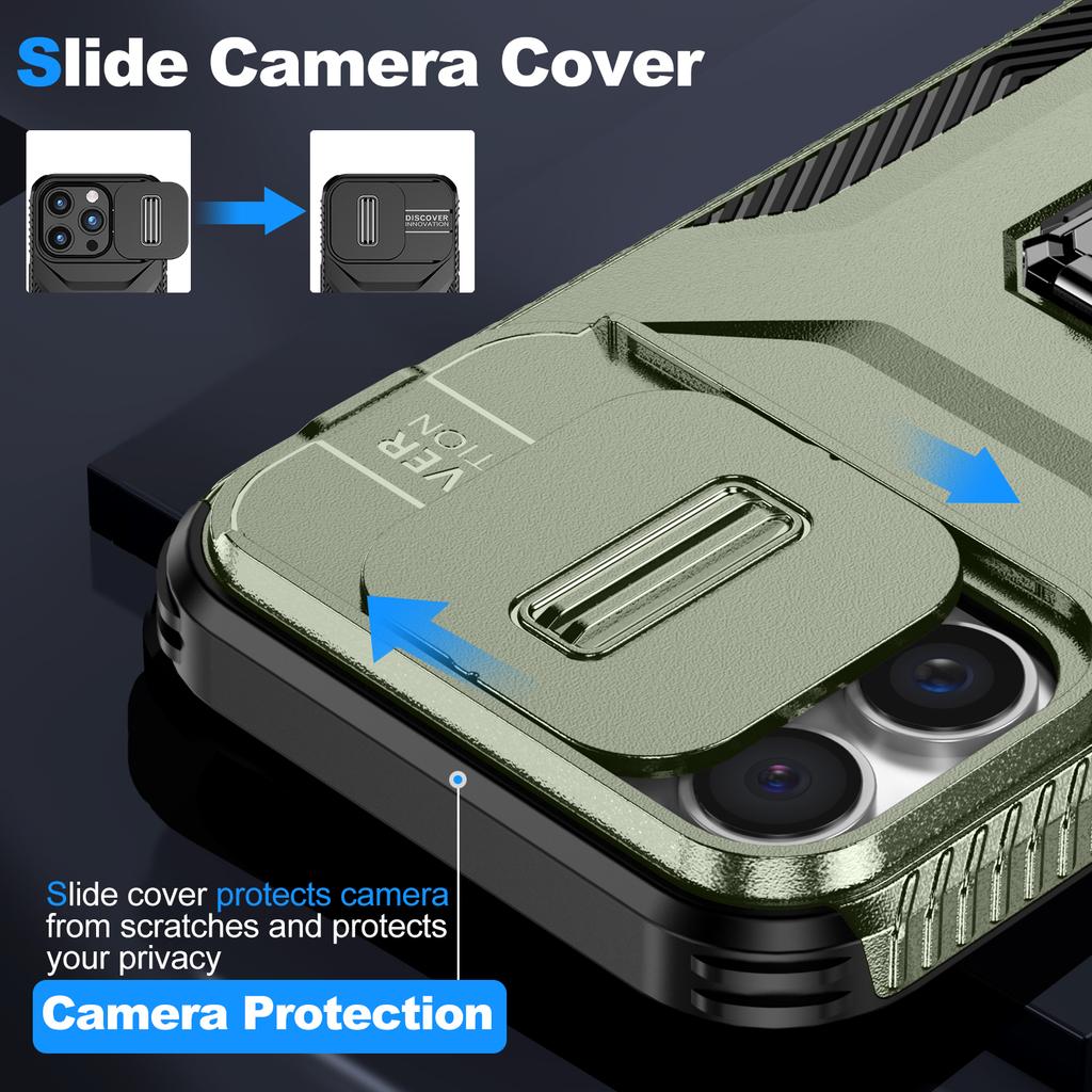 For iPhone 16 Pro Max Case Camshield Kickstand TPU+PC Phone Cover