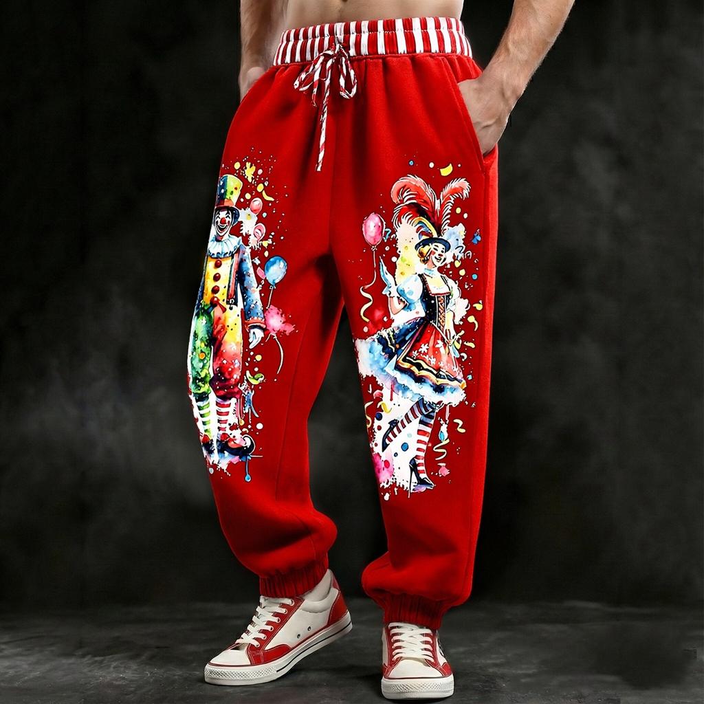 Pantaloni Jogger Denim cu Imprimeu Digital 3D pentru Bărbați - Croială Largă Americană și Margini cu Catarame - Pantaloni Lungi Street Hip-Hop