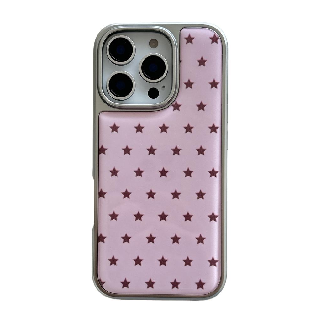 Cute Electroplated Frame Stars Pattern Pink Phone Case for IPhone 16 15 14 17 Pro Max 13 Shockproof Protective Soft Back Cover