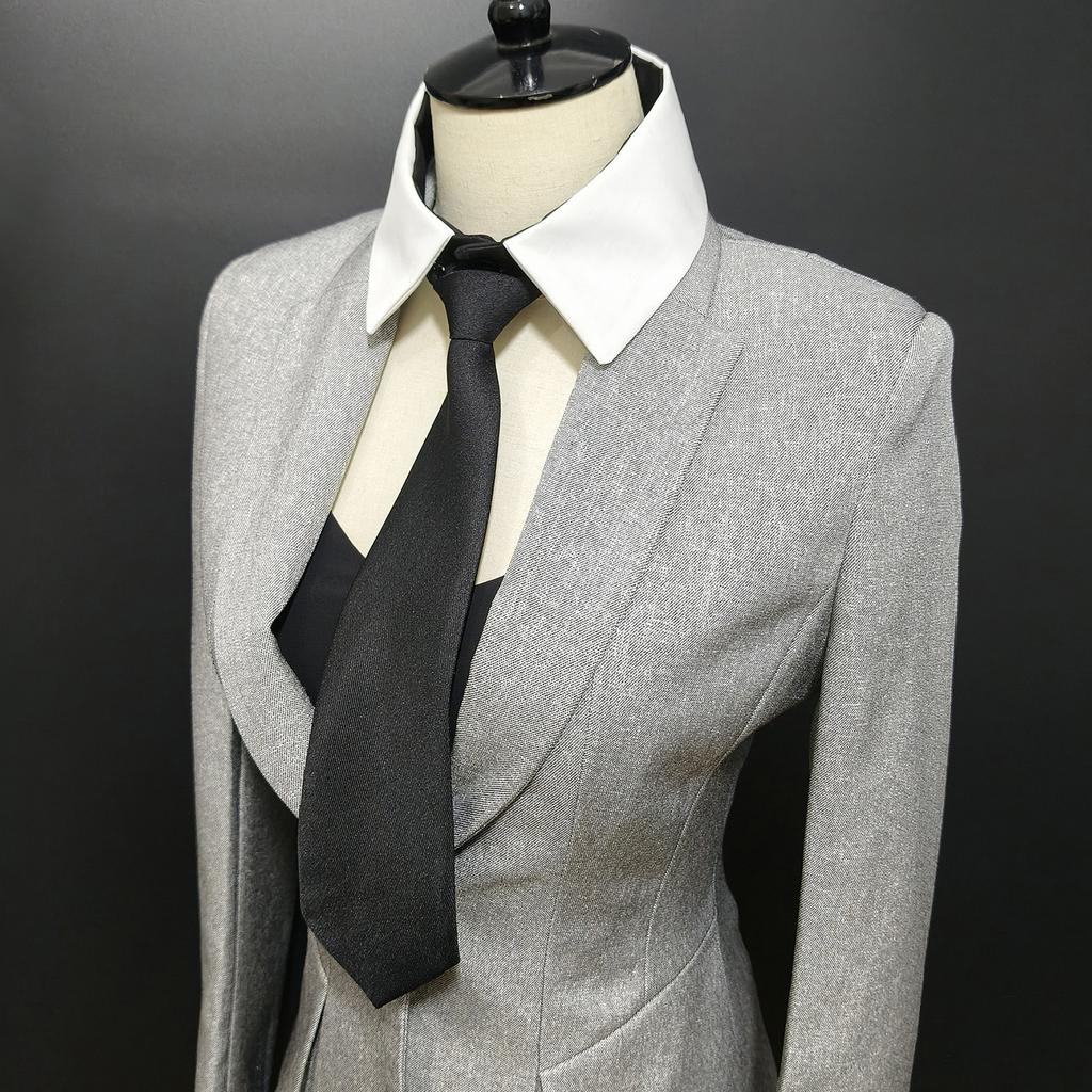 Classical Student Detachable Choker False Collar with Black Neck Tie Front for Women School Uniform Blouse Accessory