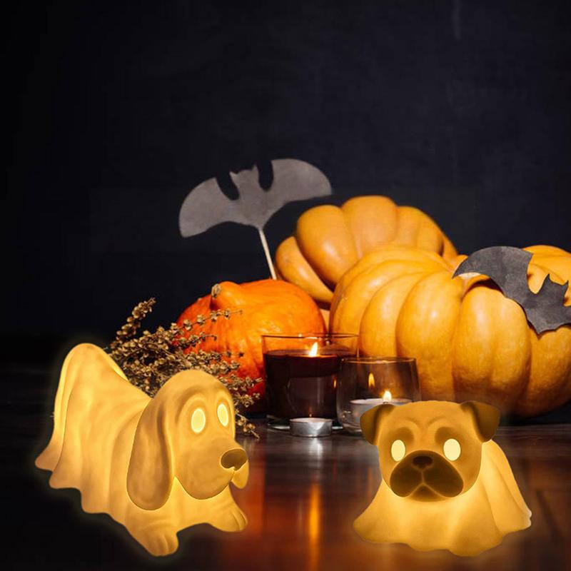 Halloween Dachshund Ghost Lamp, Halloween French Bulldog Glowing Ghost Figurine, Cute Dog Display Statue Nightlight Decorations