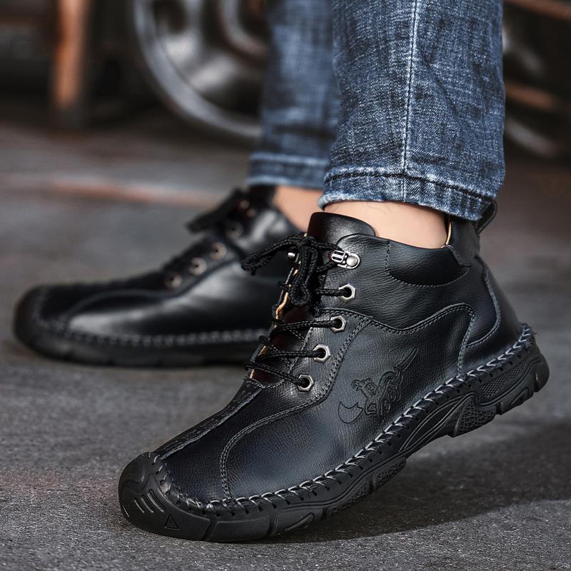 

Коричневые Мужские Ботинки из Натуральной Кожи Ручной Работы, Уличные Кроссовки, Мужская Дышащая Повседневная Кожаная Обувь, Мужские Ботильоны, Осень, Большой Размер 48 38 чёрный