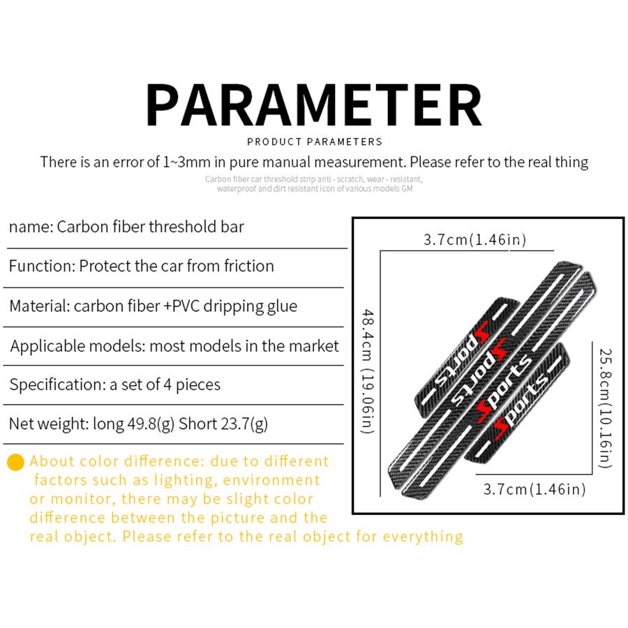 4x Universal Car Door Scuff Sill Cover Panel Step Protector Trim Carbon Fiber