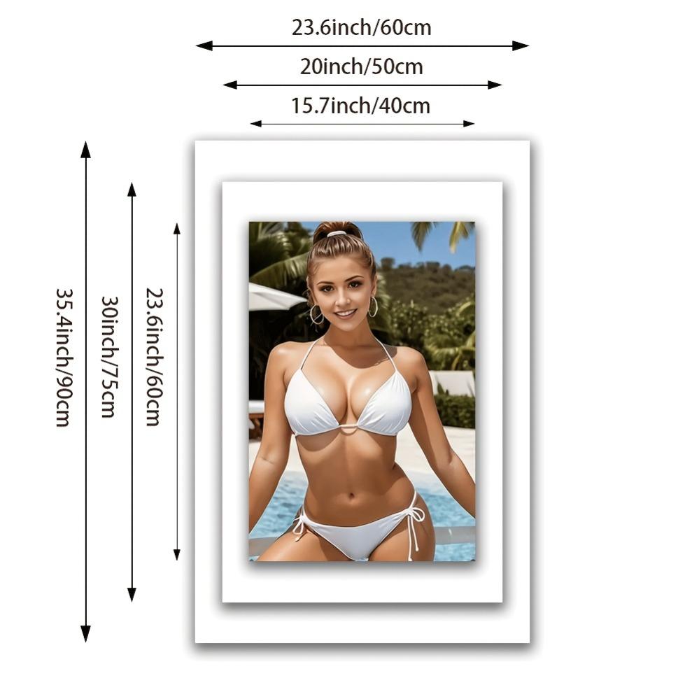 Vibrant Girl Art Print - Sexy Bikini Woman By Pool Aluminum Plate Home Office Decor Birthday Valentine's Day Gift