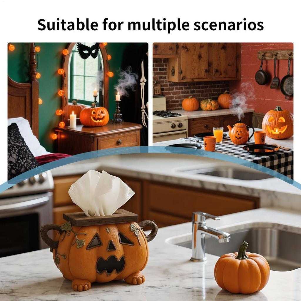 Halloween Decorative Pumpkin Shaped Tissue Box Cover Facial Paper Organizer Dispenser Holder for Desk Kitchen Nightstand
