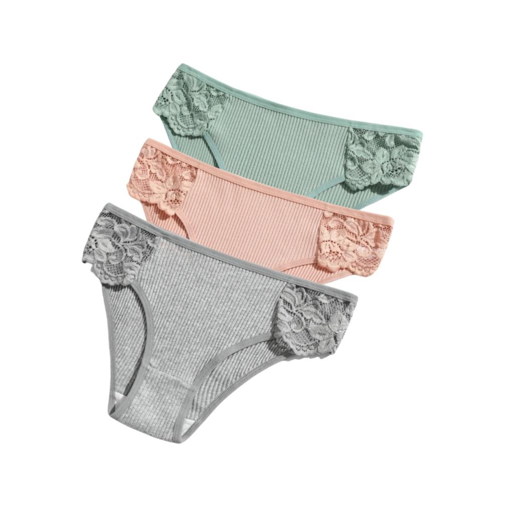 3Pcs/set Women Cotton Panties Low-Rise Underwear Patchwork Lace Briefs Female Soft Underpants Sexy Lingerie S-XL