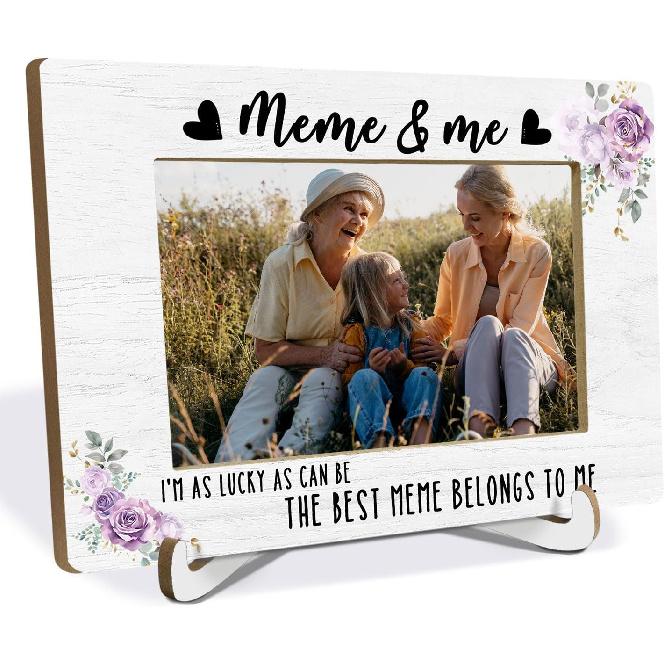 Great Grandma and Me Picture Frame 4x6, Best Great Grandma Photo Frame from Grandkids Grandchildren, Grandmother Purple Floral Picture Photo Frames Meme
