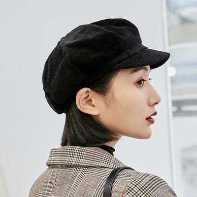 Klobouk dámský jarní manšestrový korejský sladký japonský roztomilý osmihraný klobouk vše britský zimní vlna baret klobouk novináře