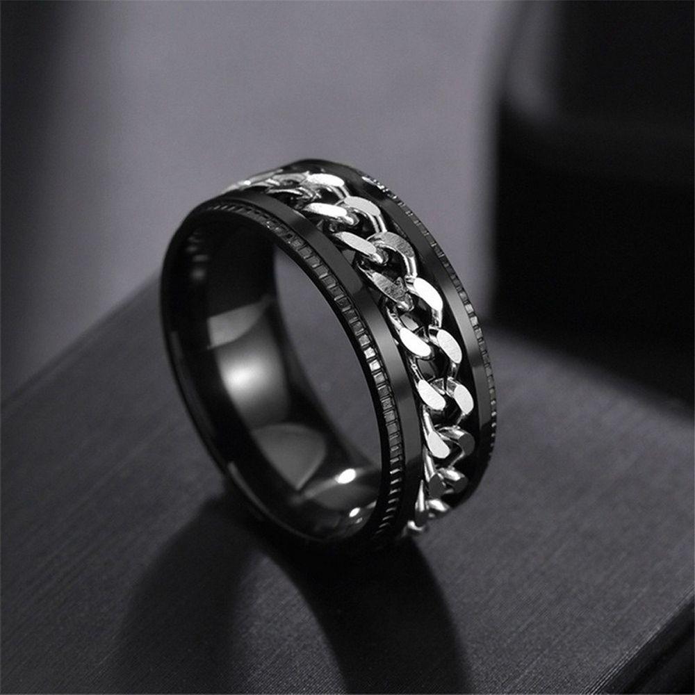Teens Fidget Spinner Rotating Punk Korean Finger Rings Men Rings Women Anxiety Rings Twist Chain
