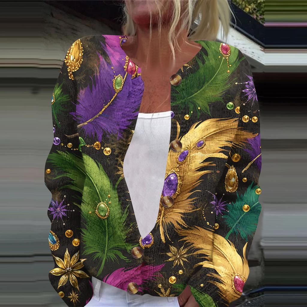 Dámská módní pletená svetrová bunda s dlouhým rukávem a zapínáním na knoflíky