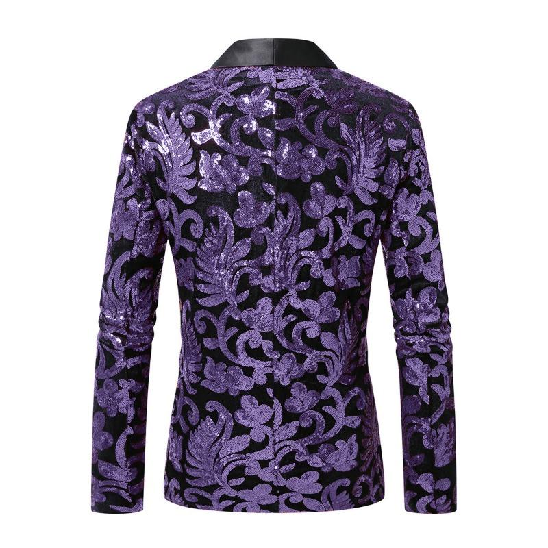 Mens Sequin Velvet Blazer Jacket Fashion Party Stage Performance Nightclub Suit Coat