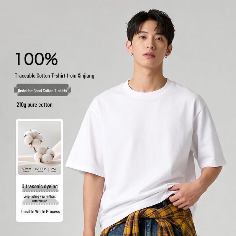 

JD FASHION 100% Xinjiang Cotton Loose Fit Round Neck T-Shirt 2XL