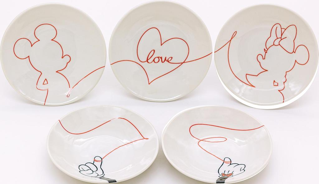 Disney Mickey Mouse and Minnie Mouse Small Dinnerware Love Made in Japan Plates, Approx. 12cm, 5-Piece Set, Is,