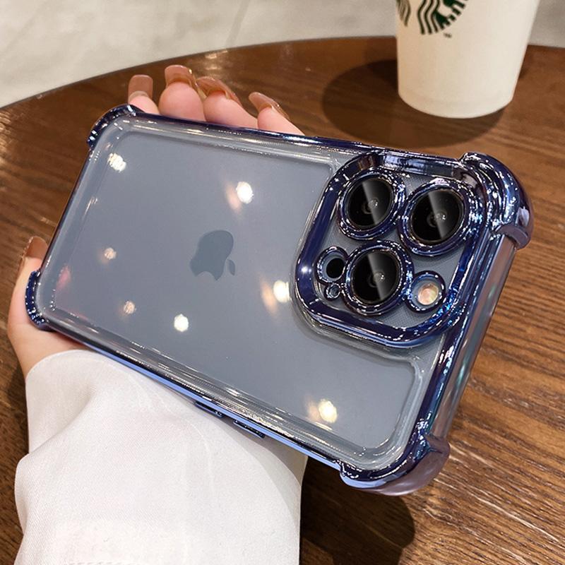 Luxury Electroplate Shockproof Phone Case For iPhone 15 14 13 12 11 Pro Max Plus Lens Protection Bumper Transparent Back Cover