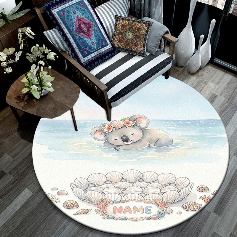 Custom Name,Beach Animals pattern round rug,Carpet Rug for Living Room Bedroom Playroom ,Non-slip Floor Mat,Holiday Gifts and Birthday Gifts.