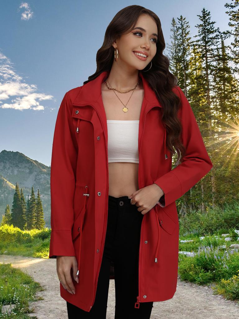 Women's Red Long Hooded Puffer Coat with Multi-Color Options